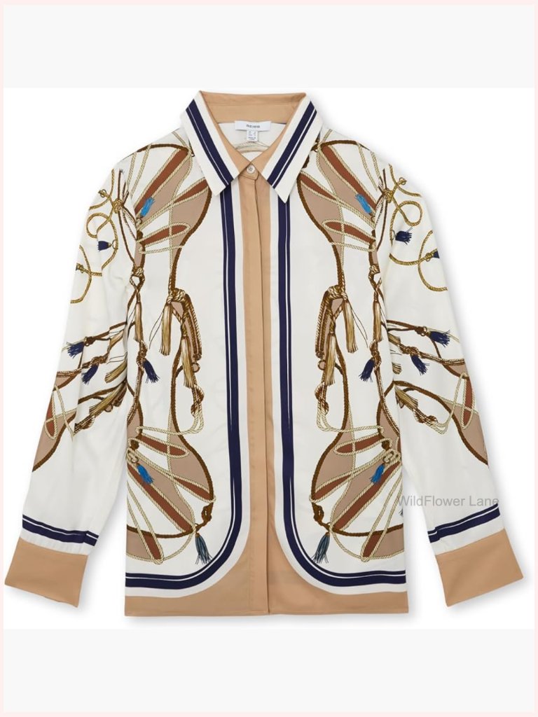 Satin Foulard Print Blouse With Button Cuffs Long Sleeve